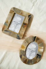 Kachhua Oval 4x6 | Horn, Brass Inlay