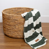 Chunky Stripe Knitted Throw in Fir and Cream
