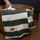 Chunky Stripe Knitted Throw in Fir and Cream