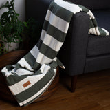 Chunky Stripe Knitted Throw in Fir and Cream
