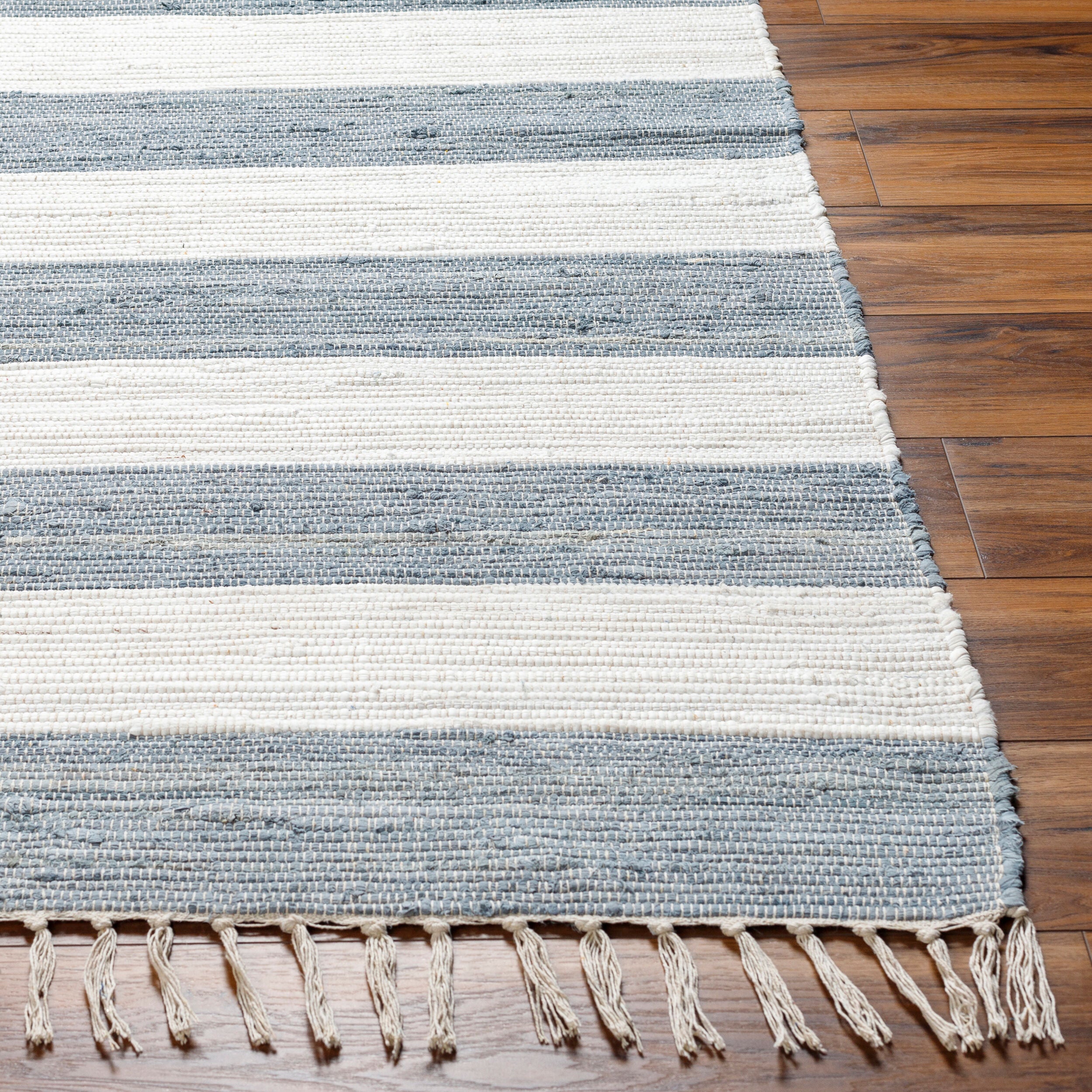 Cotone Hand Woven Striped Fringe Rug