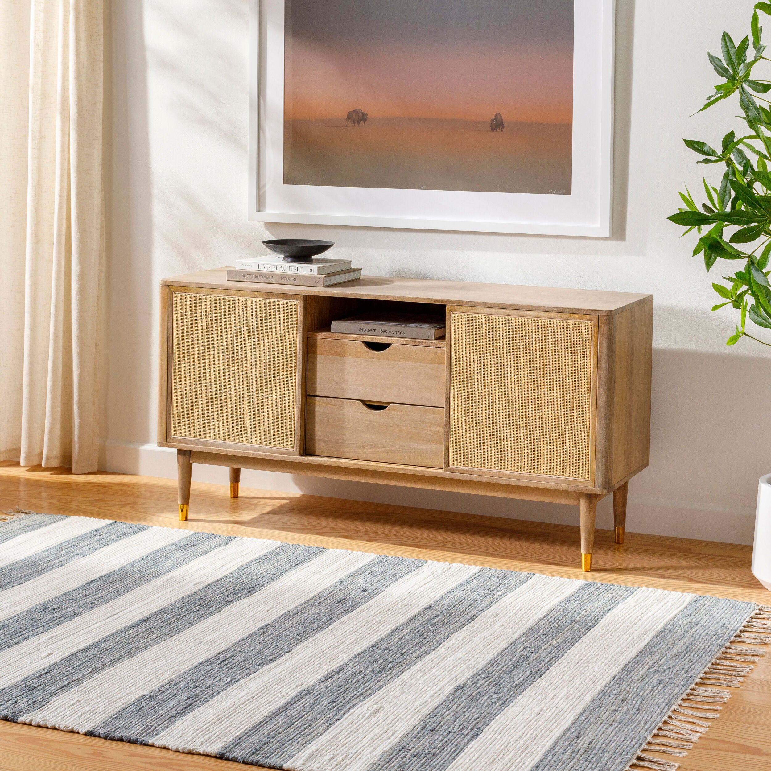 Cotone Hand Woven Striped Fringe Rug