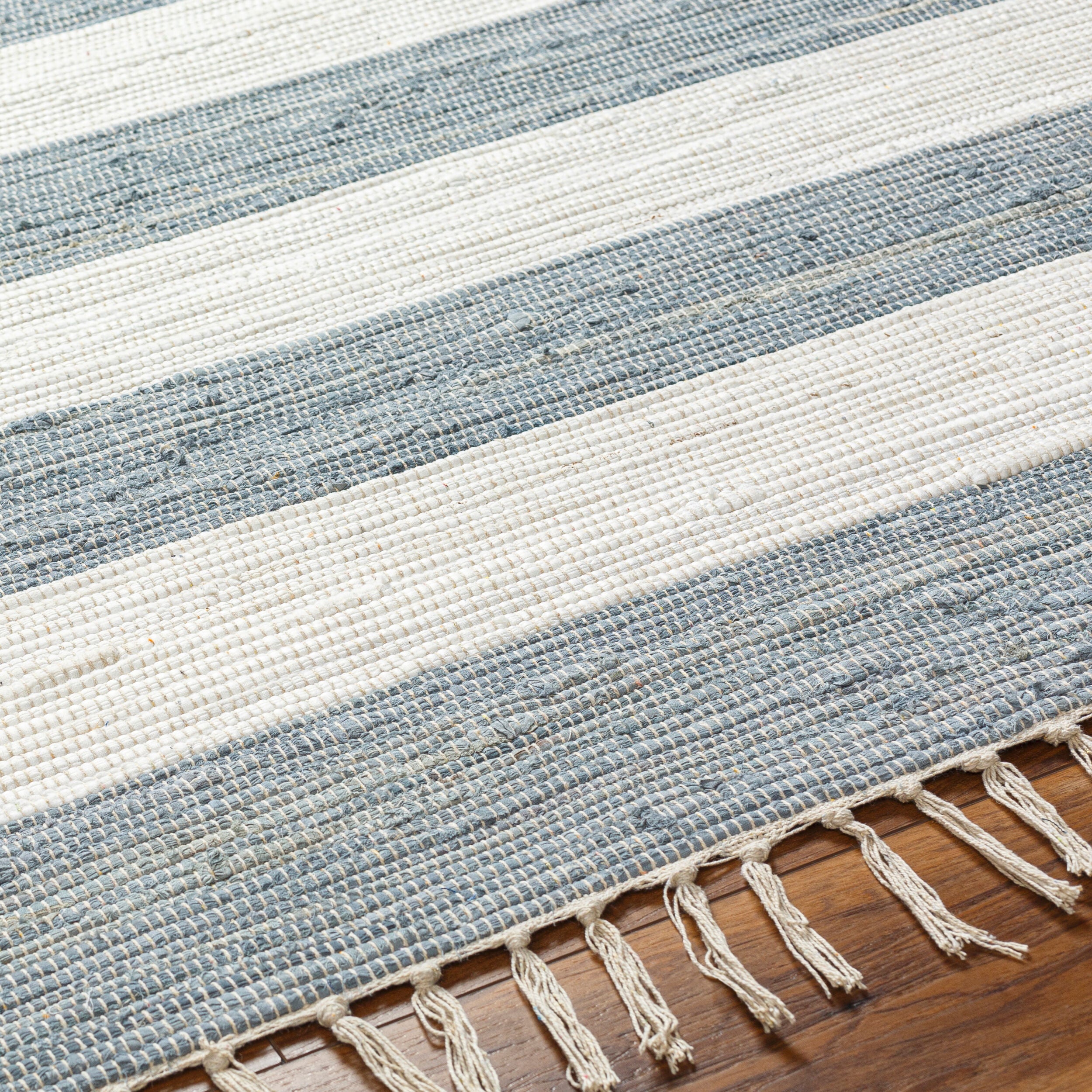 Cotone Hand Woven Striped Fringe Rug