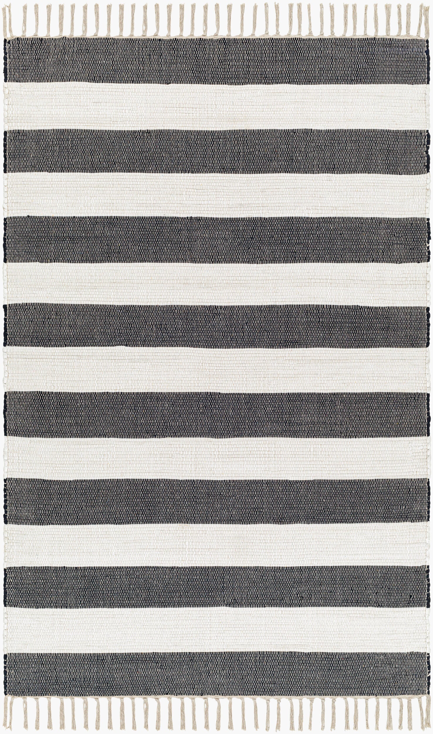 Cotone Hand Woven Striped Fringe Rug