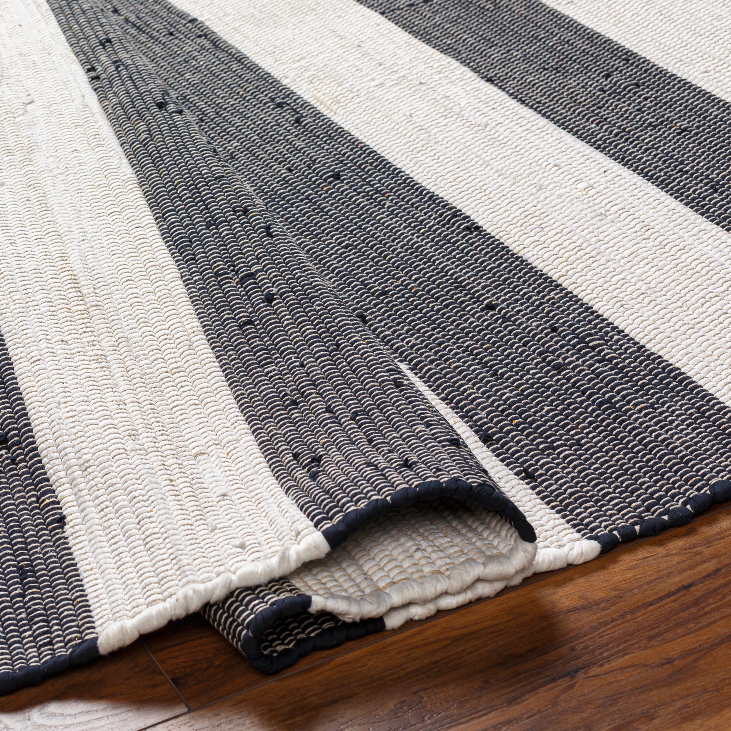 Cotone Hand Woven Striped Fringe Rug