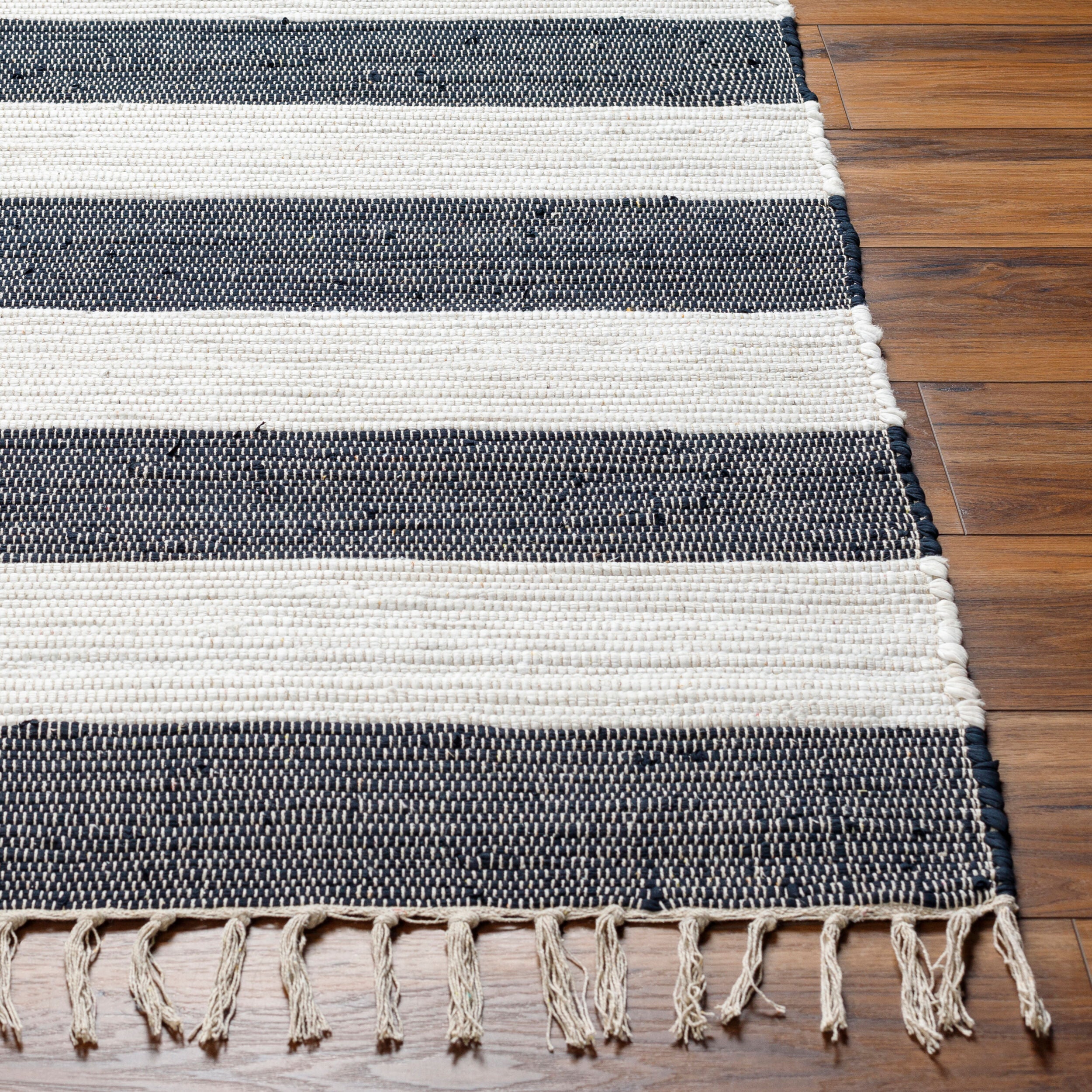 Cotone Hand Woven Striped Fringe Rug