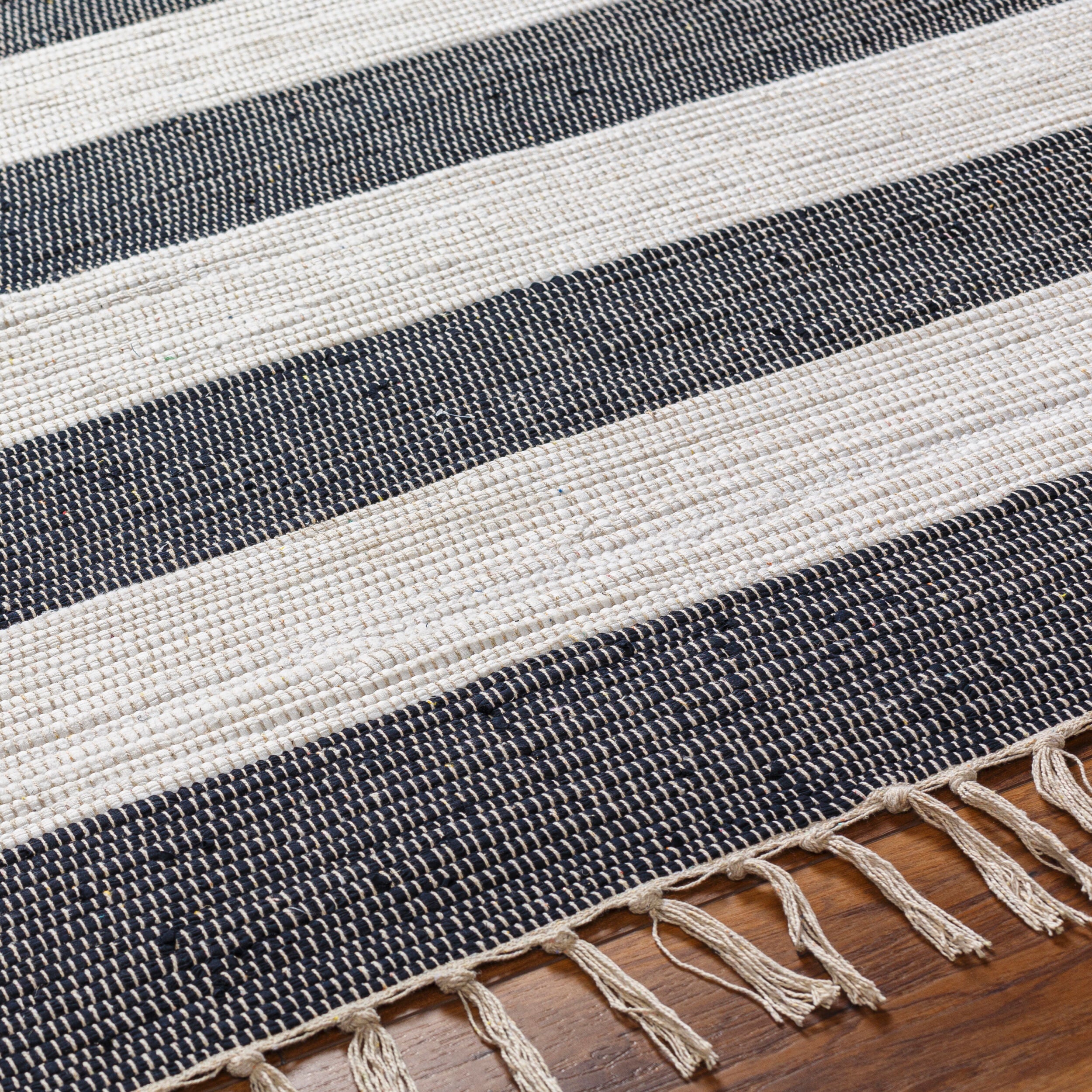 Cotone Hand Woven Striped Fringe Rug