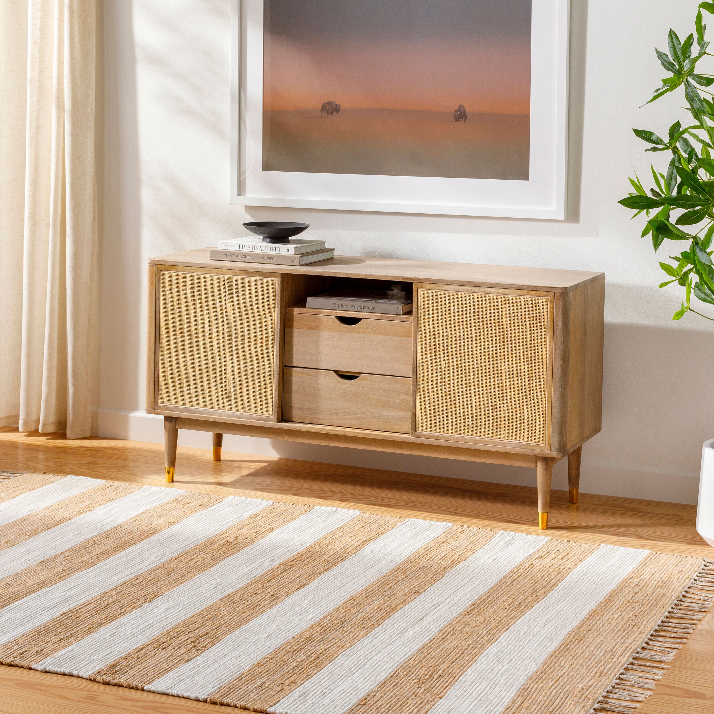 Cotone Hand Woven Striped Fringe Rug