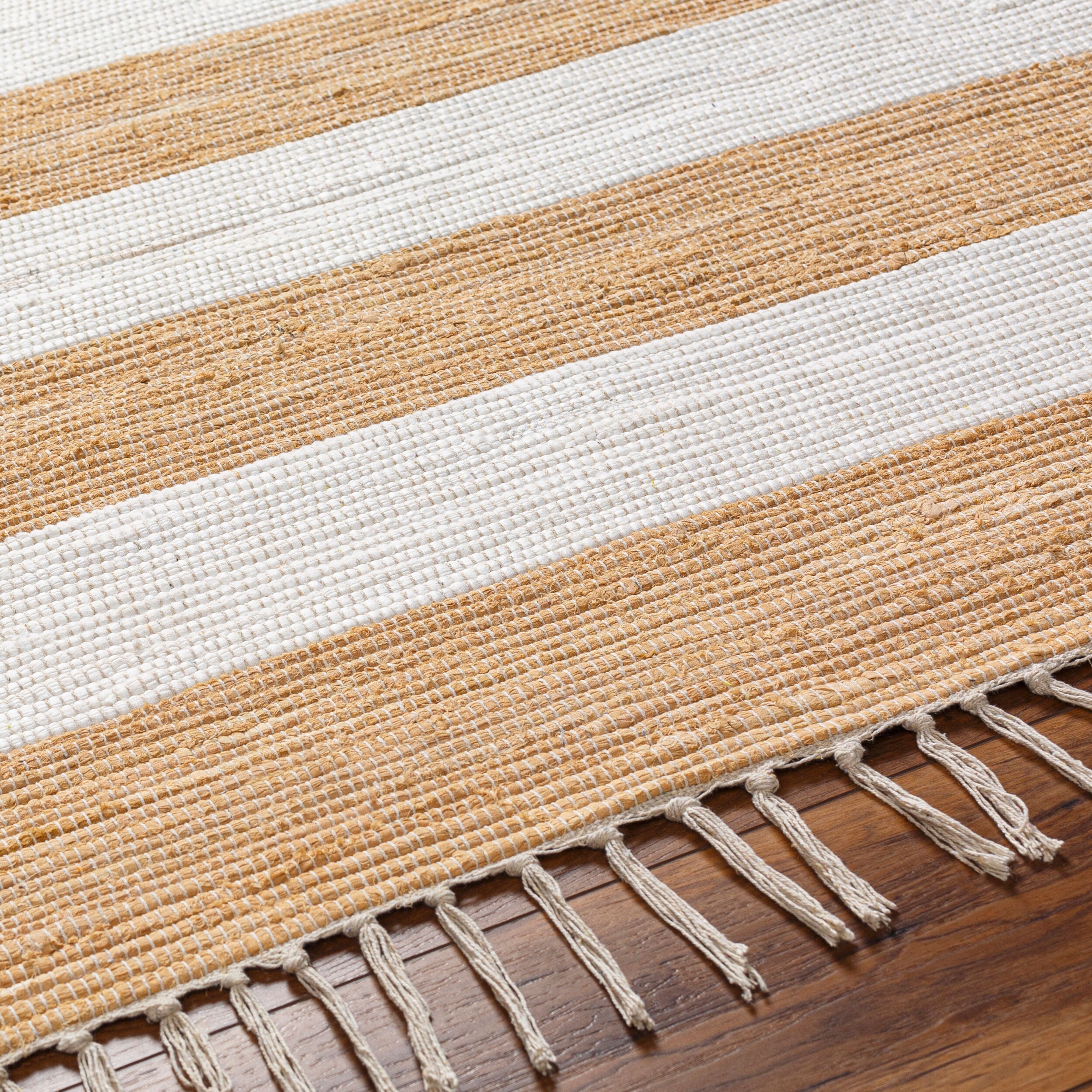 Cotone Hand Woven Striped Fringe Rug