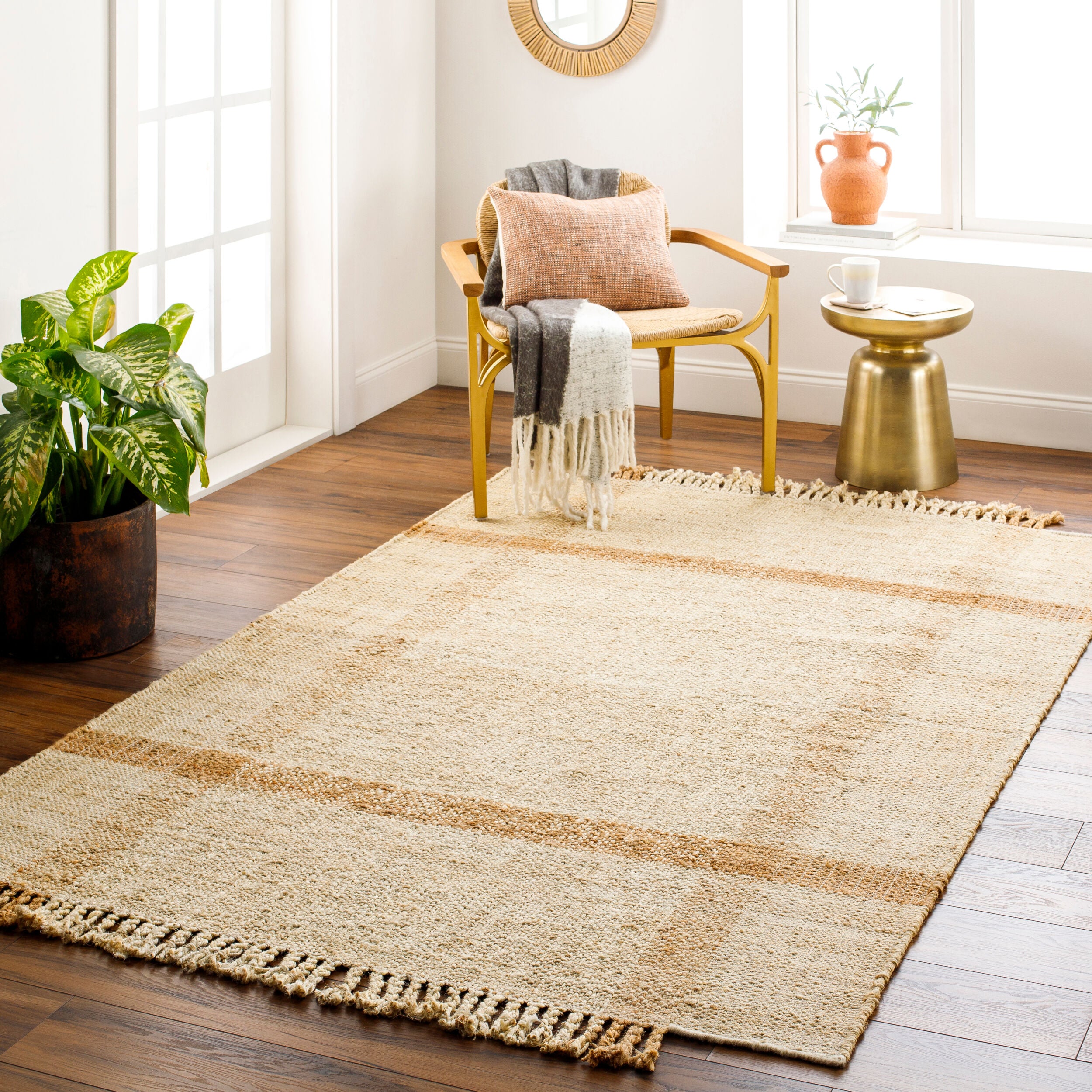 Jasmine Jute Rug in Sand Fringe