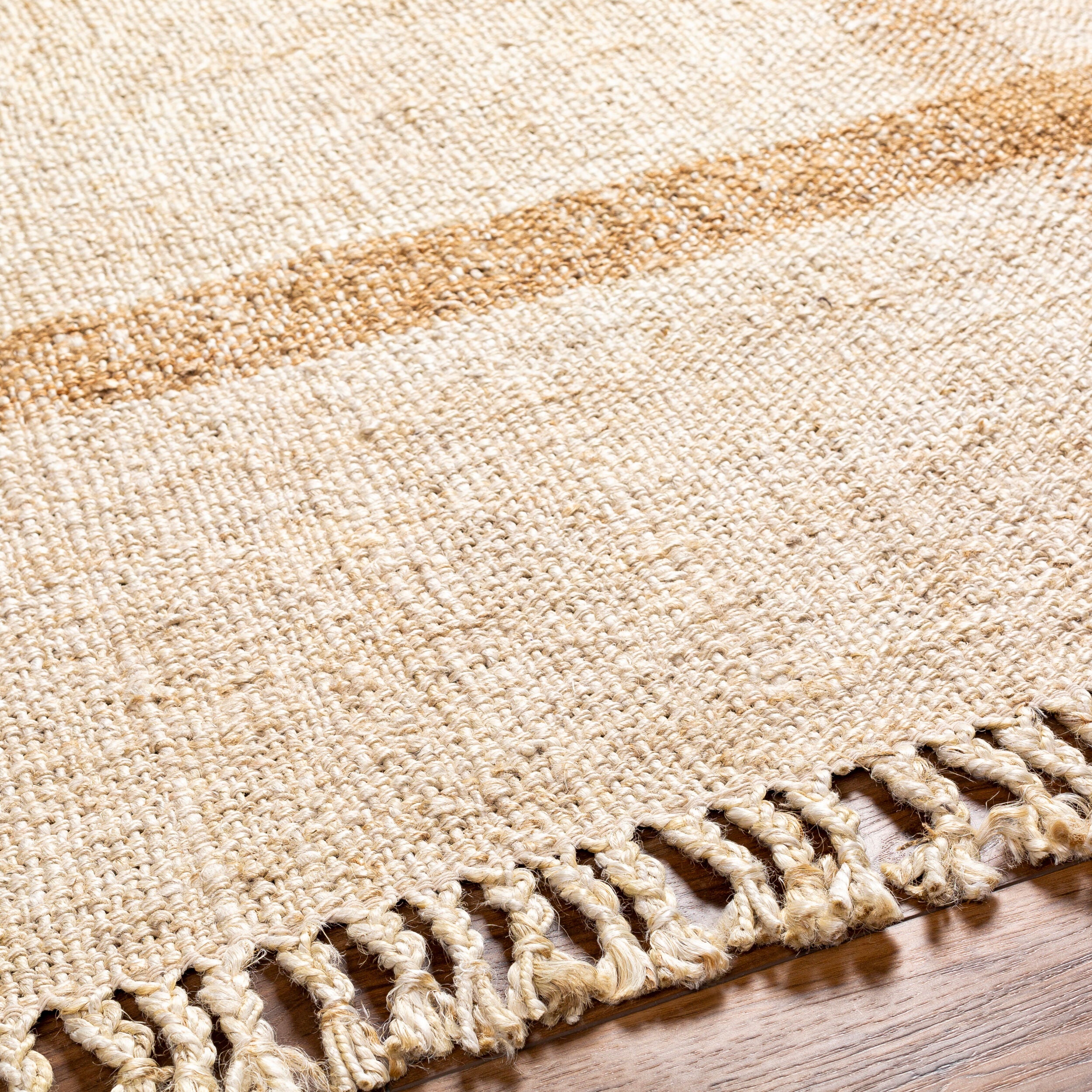 Jasmine Jute Rug in Sand Fringe