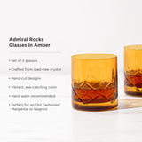 Admiral Crystal Rocks Glasses, Amber S/2
