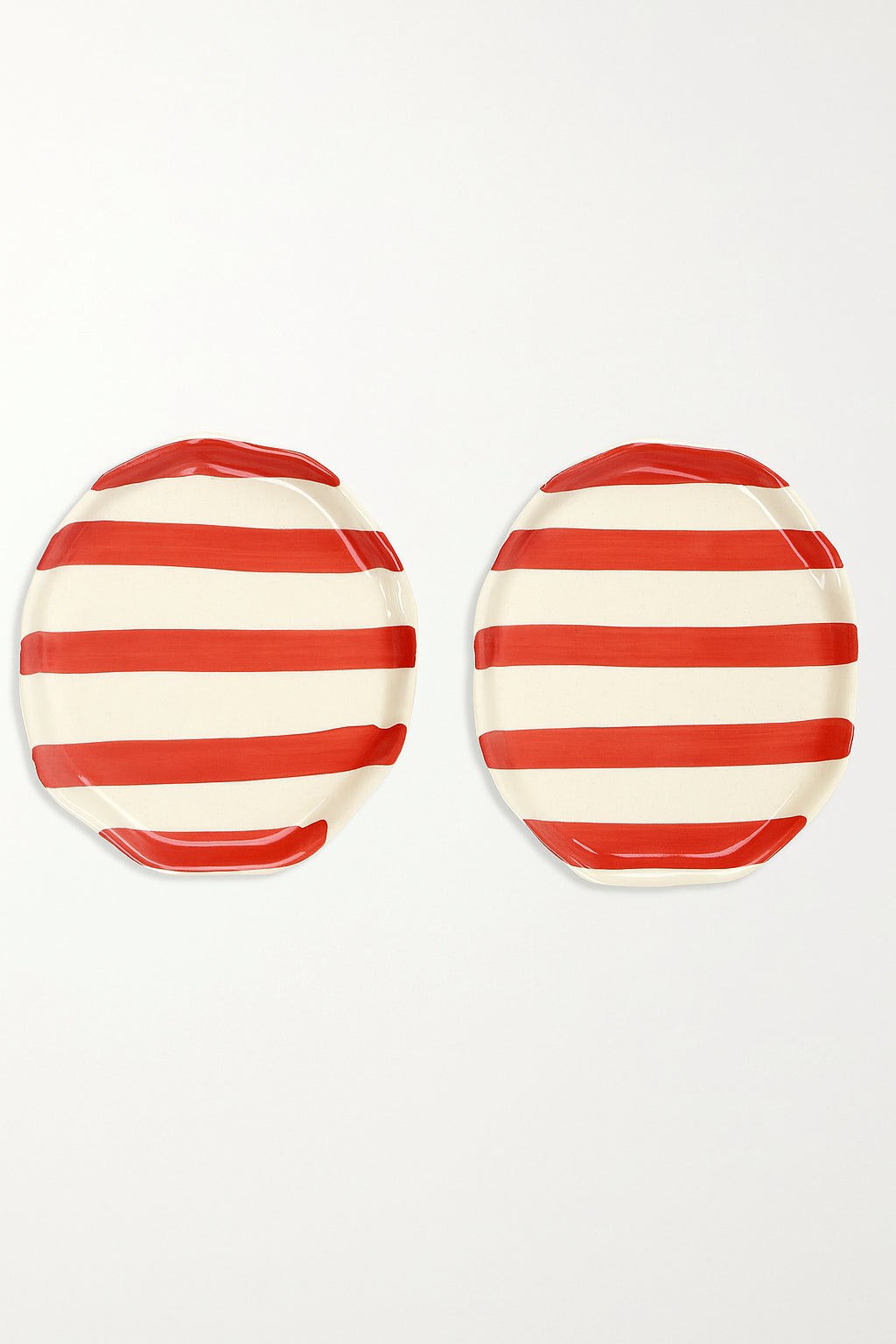Ceramic Red Stripe Plate, S/2
