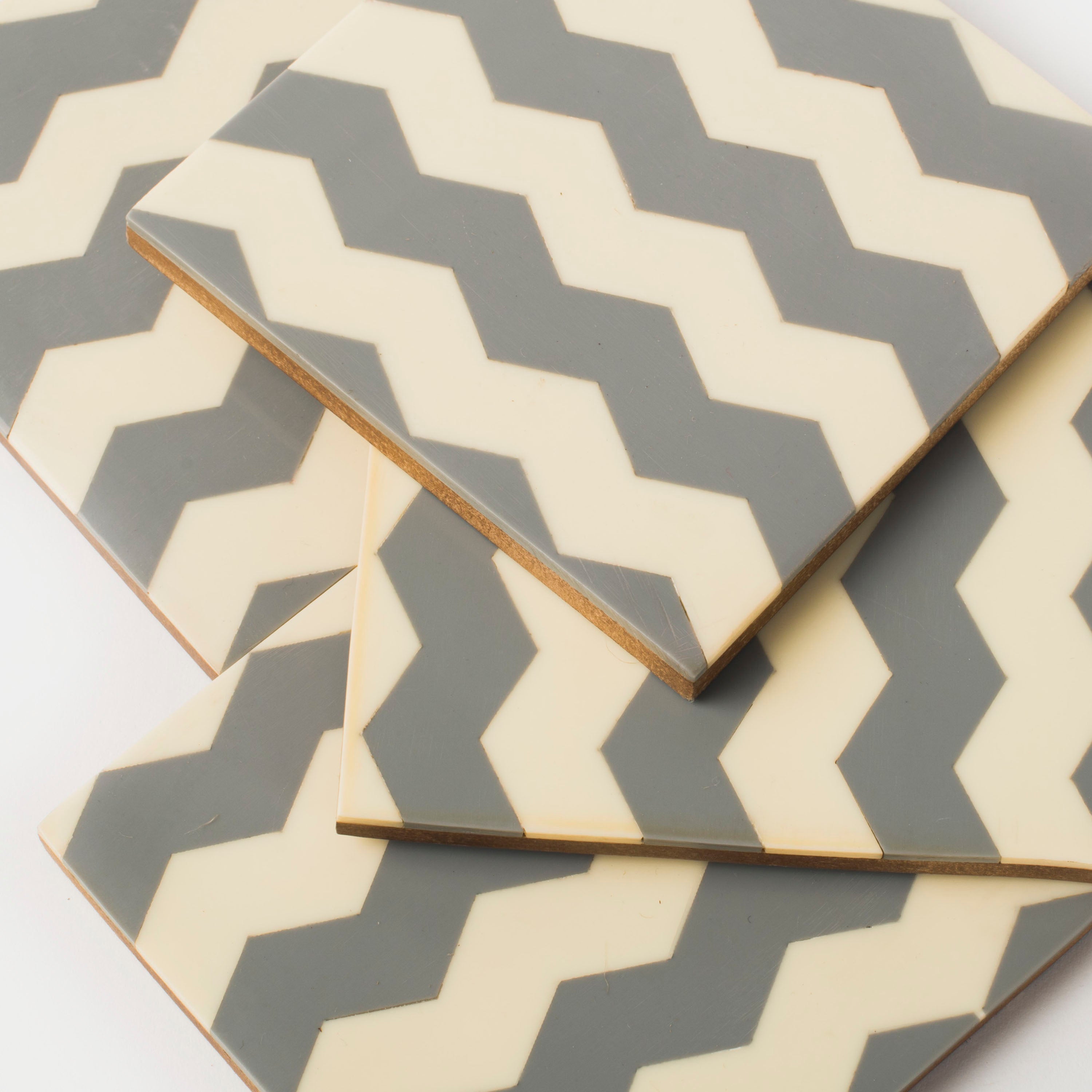 Inlaya Chevron Gray & Ivory Coaster Set of 4