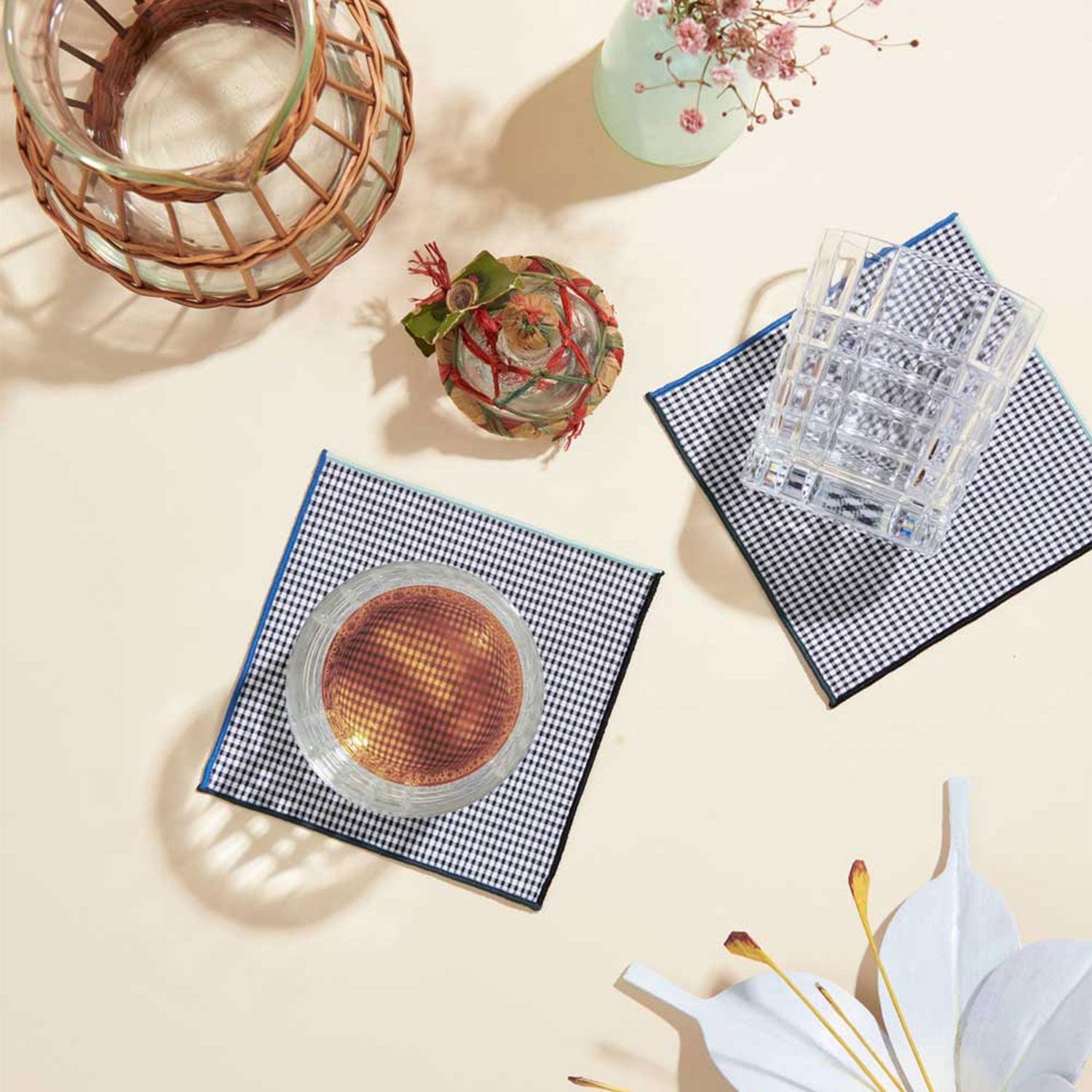Retro Gingham Cocktail Napkins | Set of 4