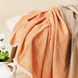 Chestnut Orange Cream Color Block Handwoven Merino Throw
