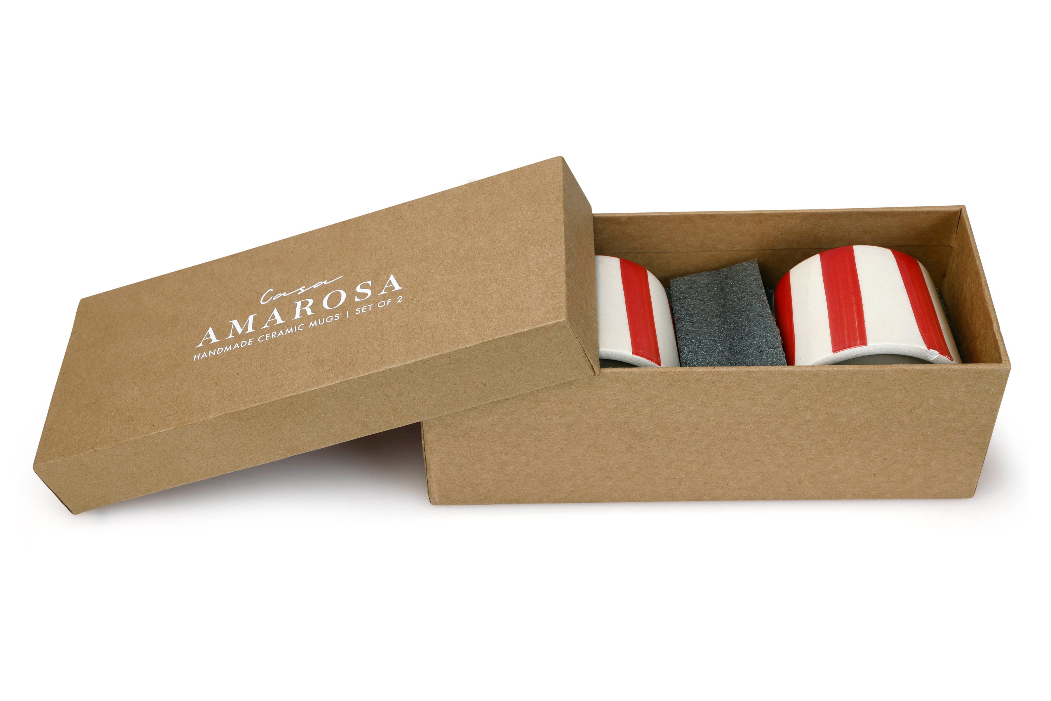Ceramic Red Stripe Mug, S/2
