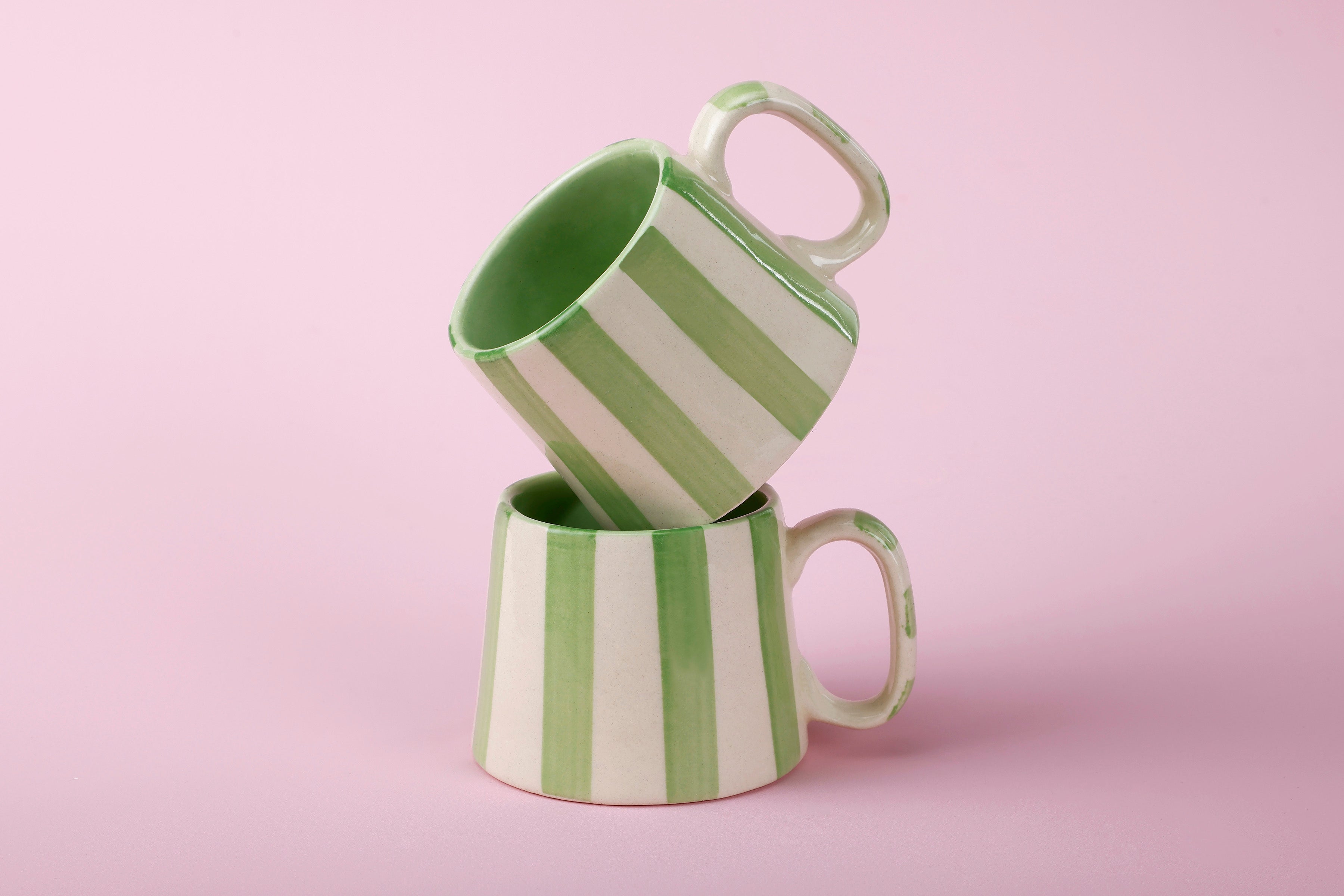 Ceramic Green Stripe Mug , S/2