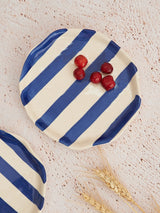 Ceramic Blue Stripe Plate, S/2