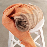 Chestnut Orange Cream Color Block Handwoven Merino Throw