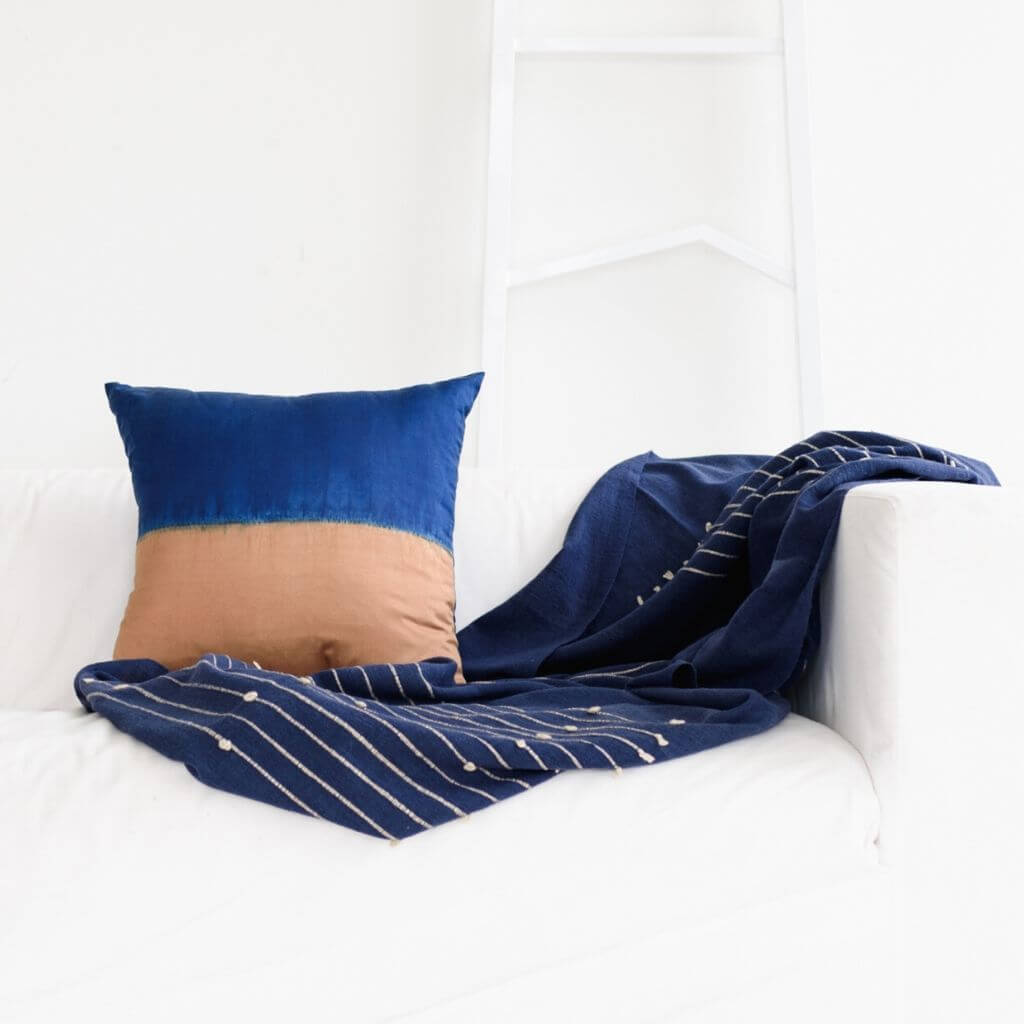 Rosewood Indigo Hand Knotted Stripes Handloom Merino Throw