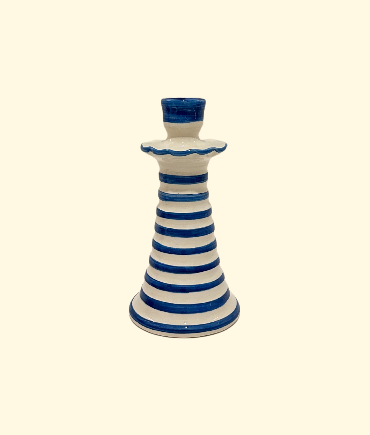 Ruffle Candleholder, Azul Stripe