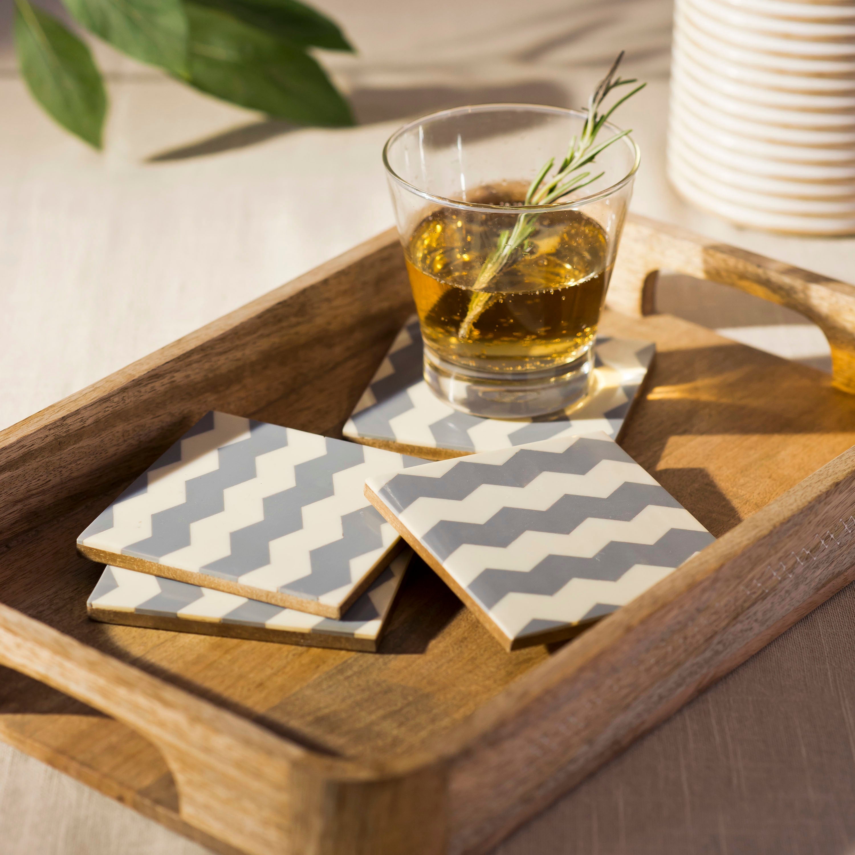 Inlaya Chevron Gray & Ivory Coaster Set of 4