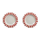 Ceramic Stripe Dinner Plate,  Red- 10 x 10 x 1.25 Inches ( Set of 2 )