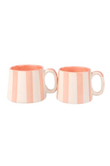 Ceramic Pink Stripe Mug, S/2