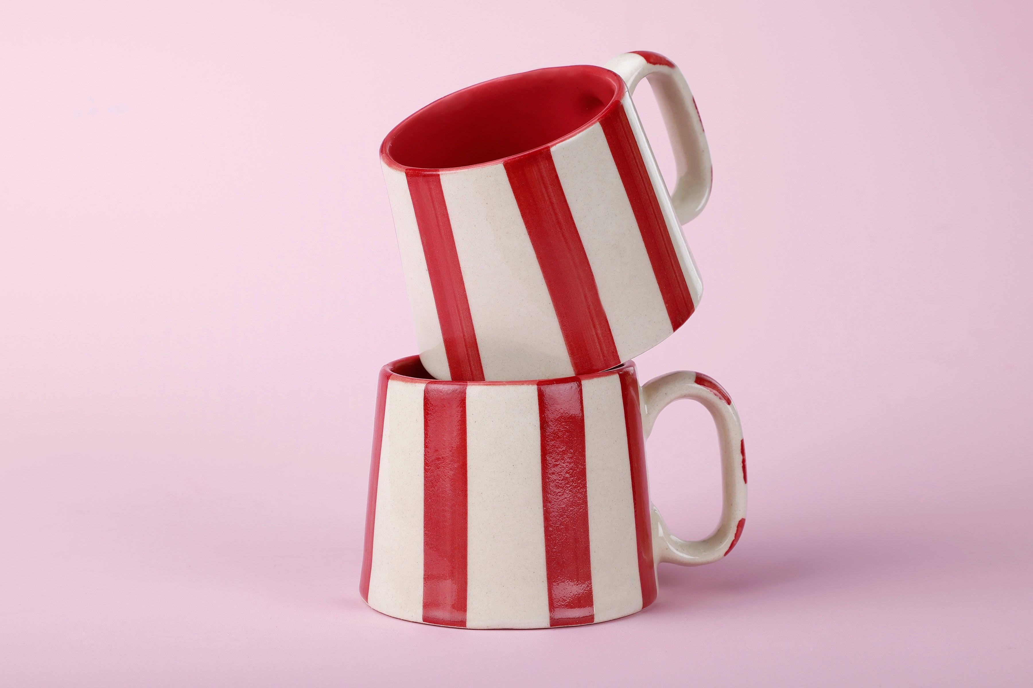 Ceramic Red Stripe Mug, S/2