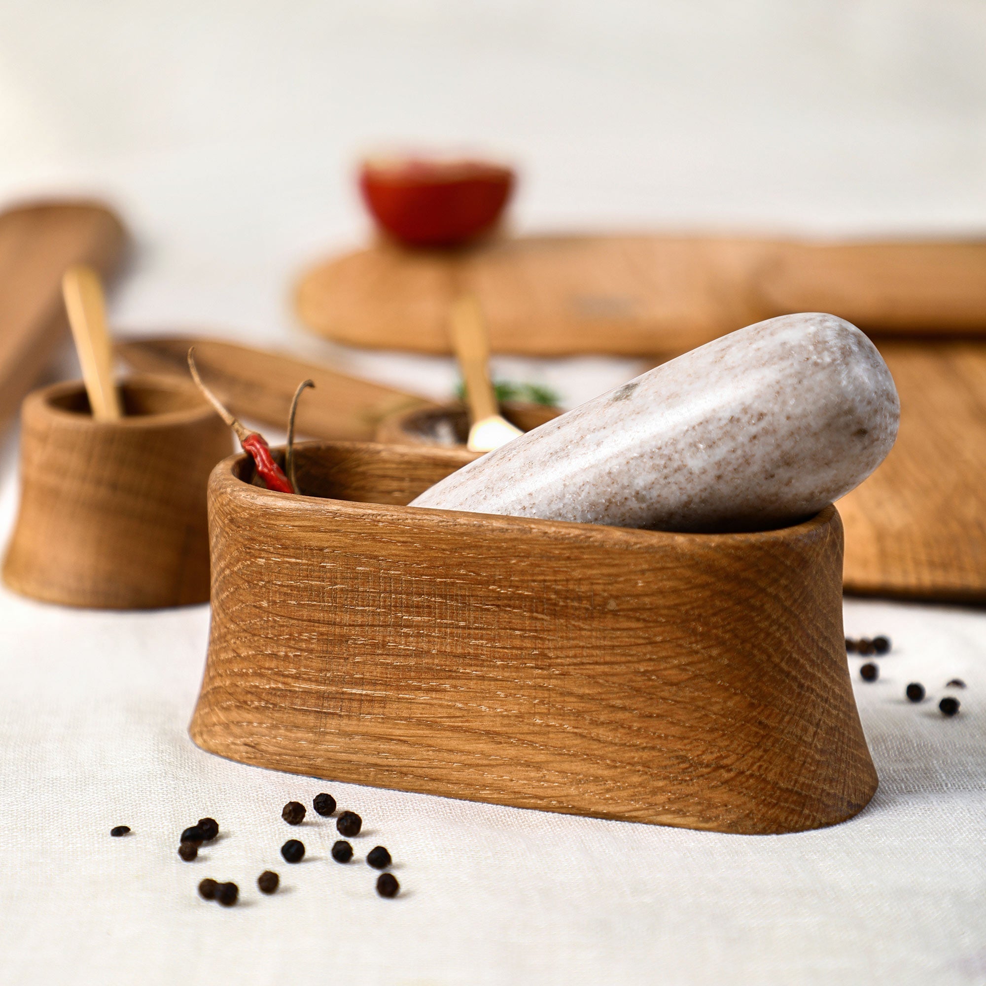 Belfort Oak Mortar and Marble Pestle