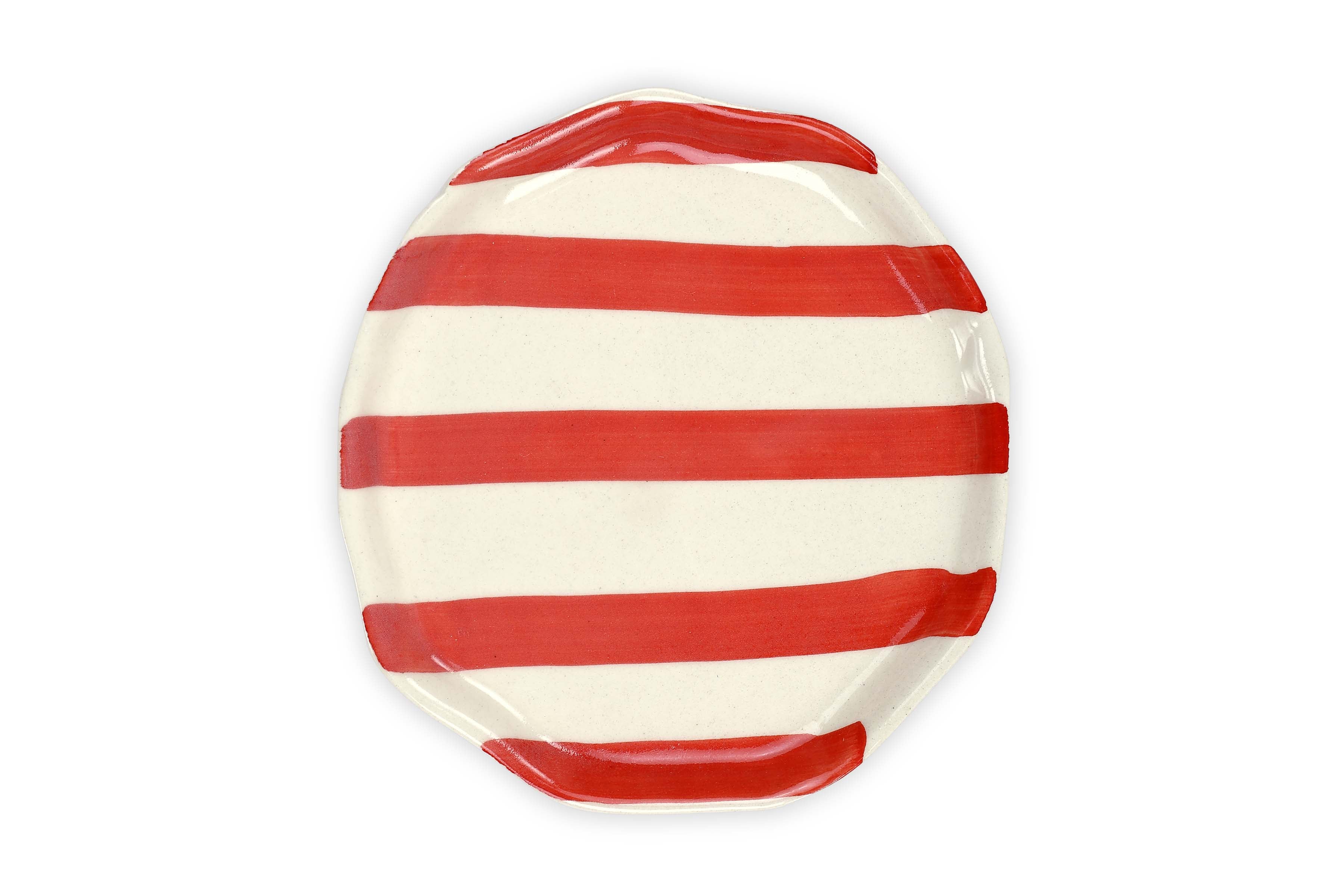 Ceramic Red Stripe Plate, S/2