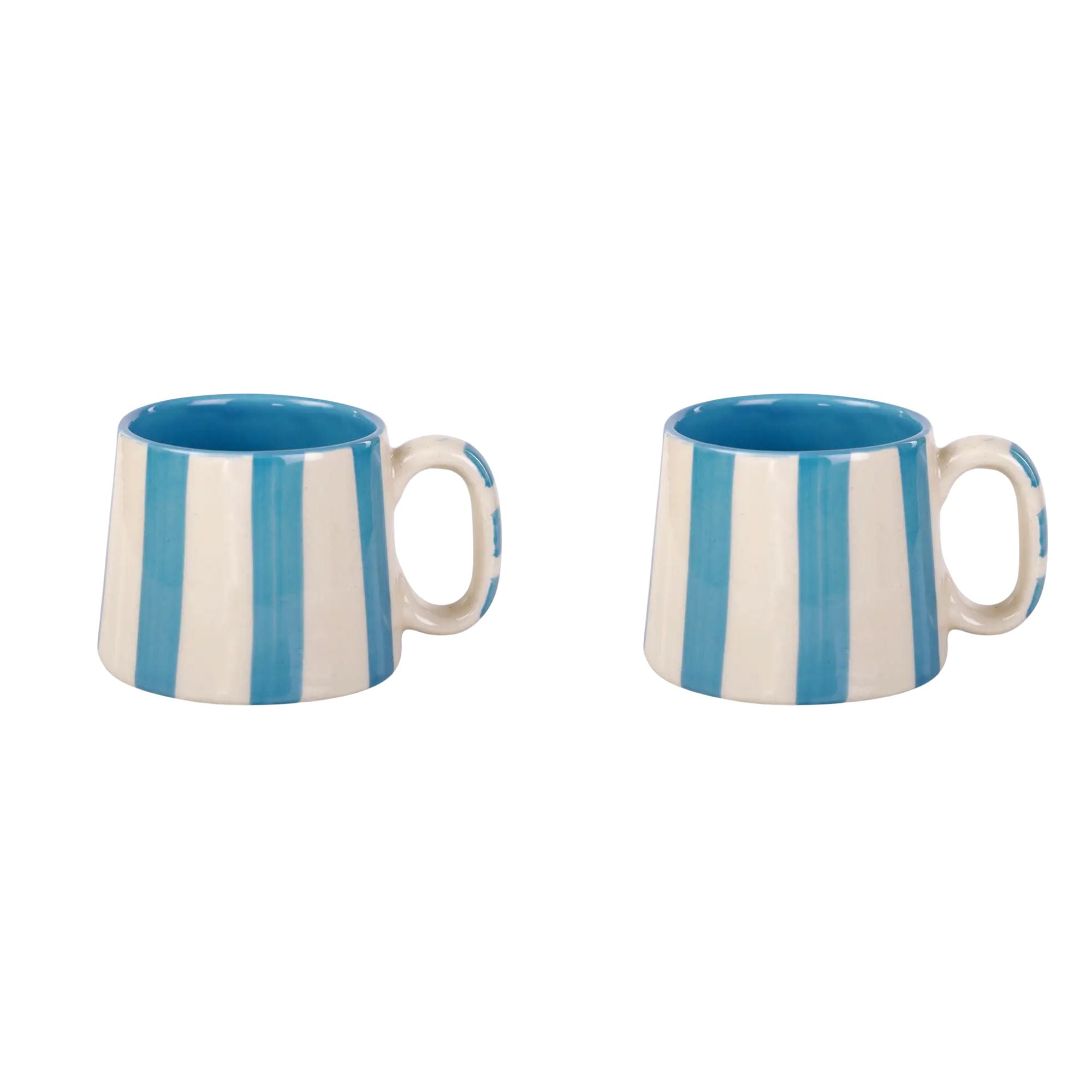 Ceramic Aqua Blue Stripe  Coffee cup - 3.5 x 2.5 Inches ( Set of 2 )