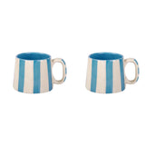 Ceramic Aqua Blue Stripe  Coffee cup - 3.5 x 2.5 Inches ( Set of 2 )