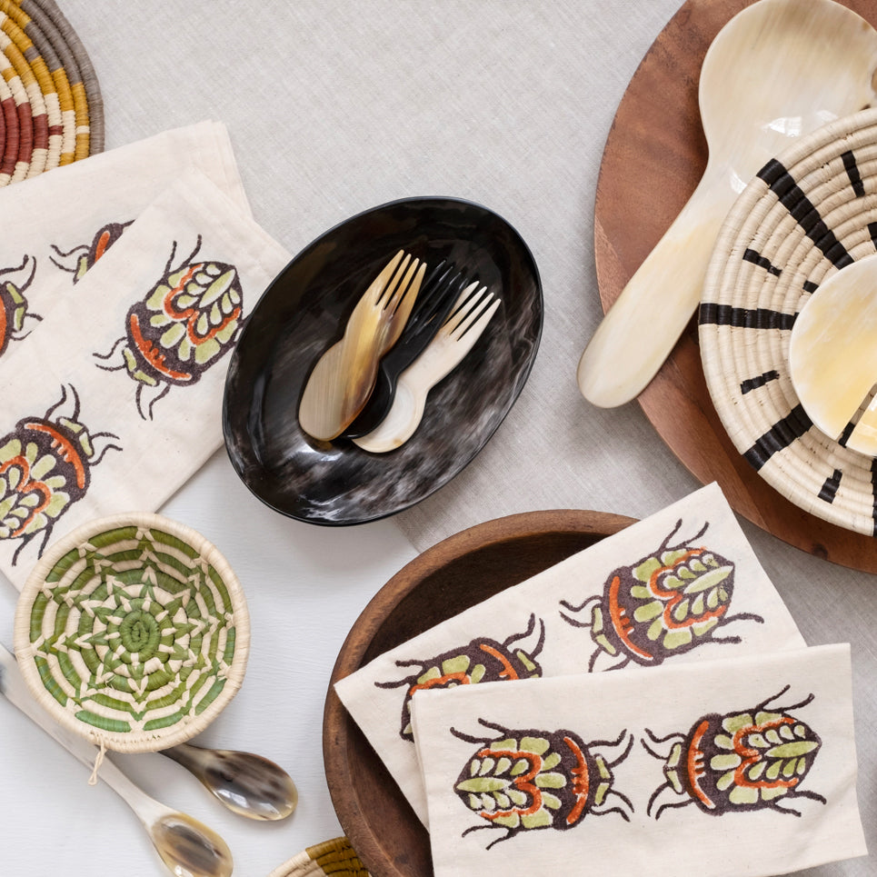 Hand Block Printed Napkin in Autumnal Jewel Bug