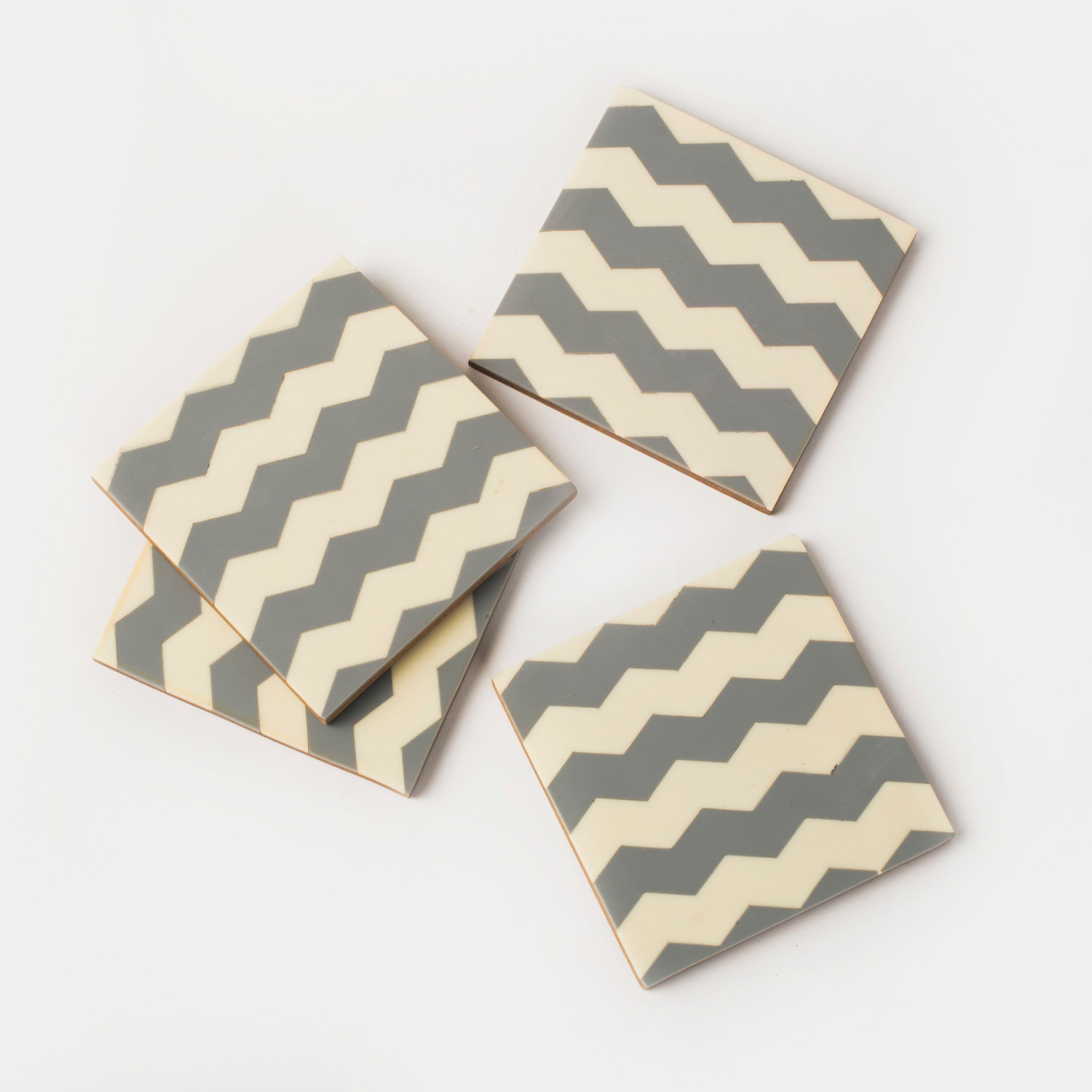 Inlaya Chevron Gray & Ivory Coaster Set of 4