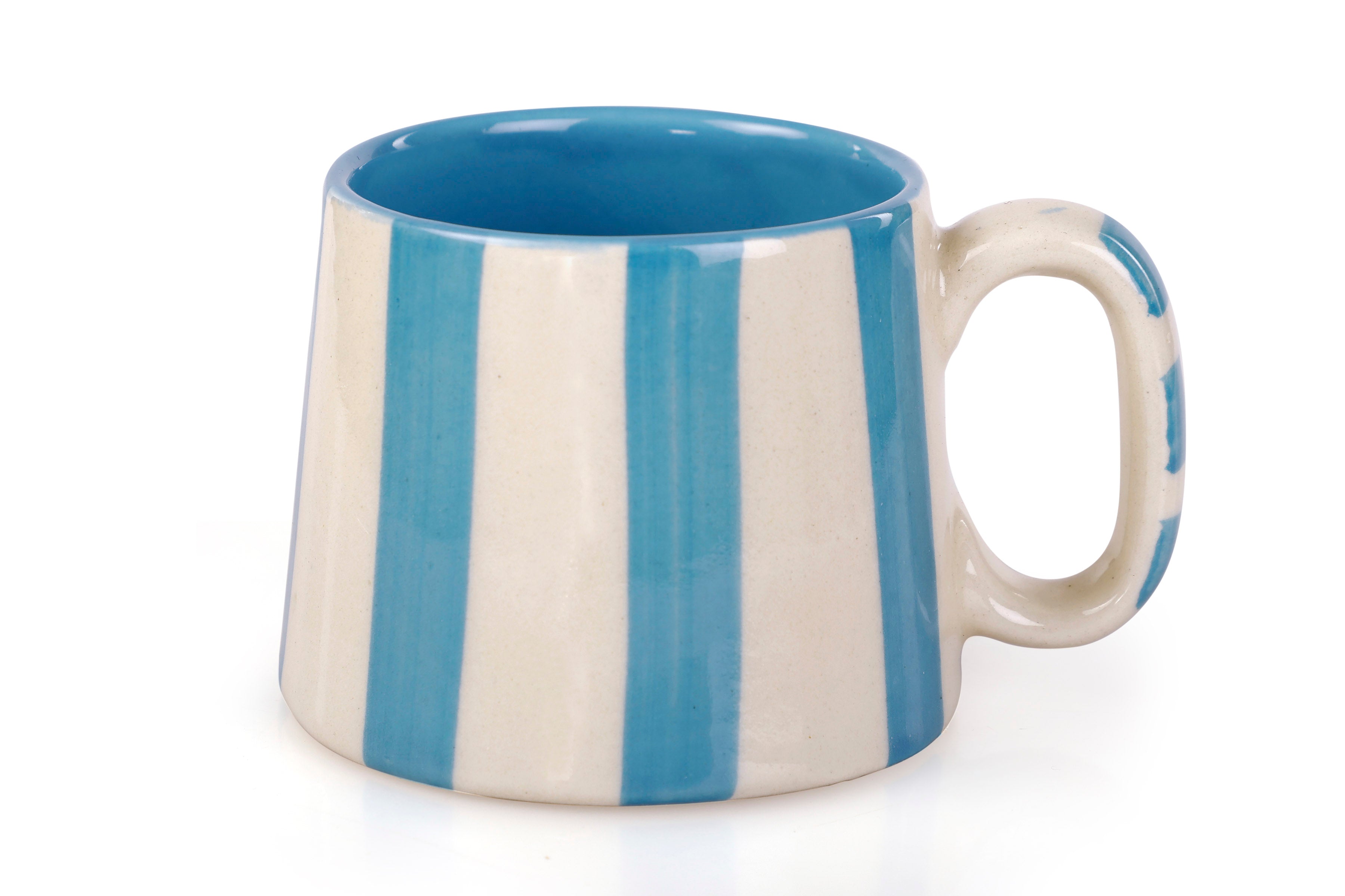 Ceramic Aqua Blue Stripe Mug, S/2