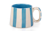 Ceramic Aqua Blue Stripe Mug, S/2