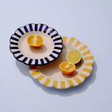 Ceramic Stripe Dinner Plate, Yellow S/2