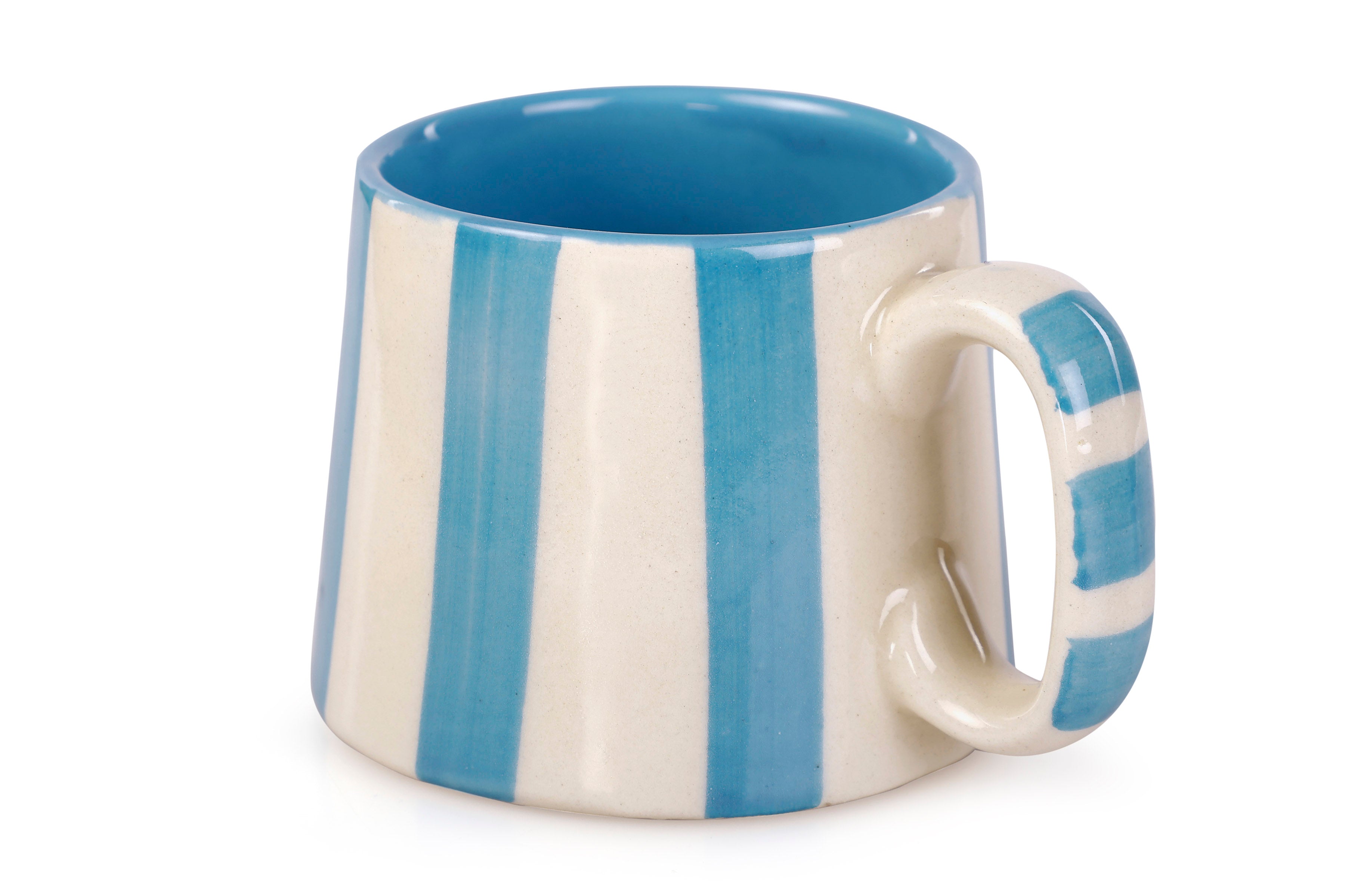 Ceramic Aqua Blue Stripe Mug, S/2