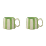 Ceramic Green Stripe  Coffee cup - 3.5 x 2.5 Inches ( Set of 2 )