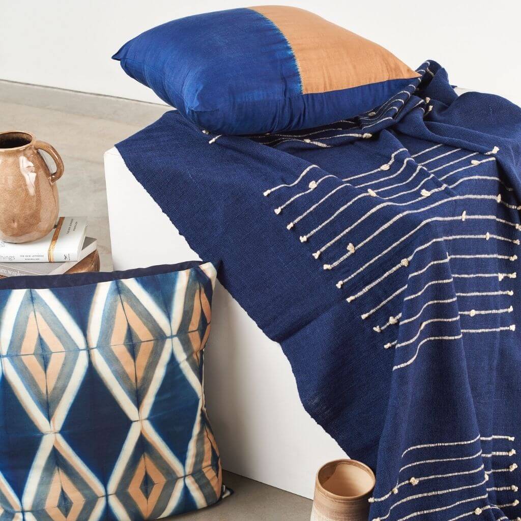 Rosewood Indigo Hand Knotted Stripes Handloom Merino Throw
