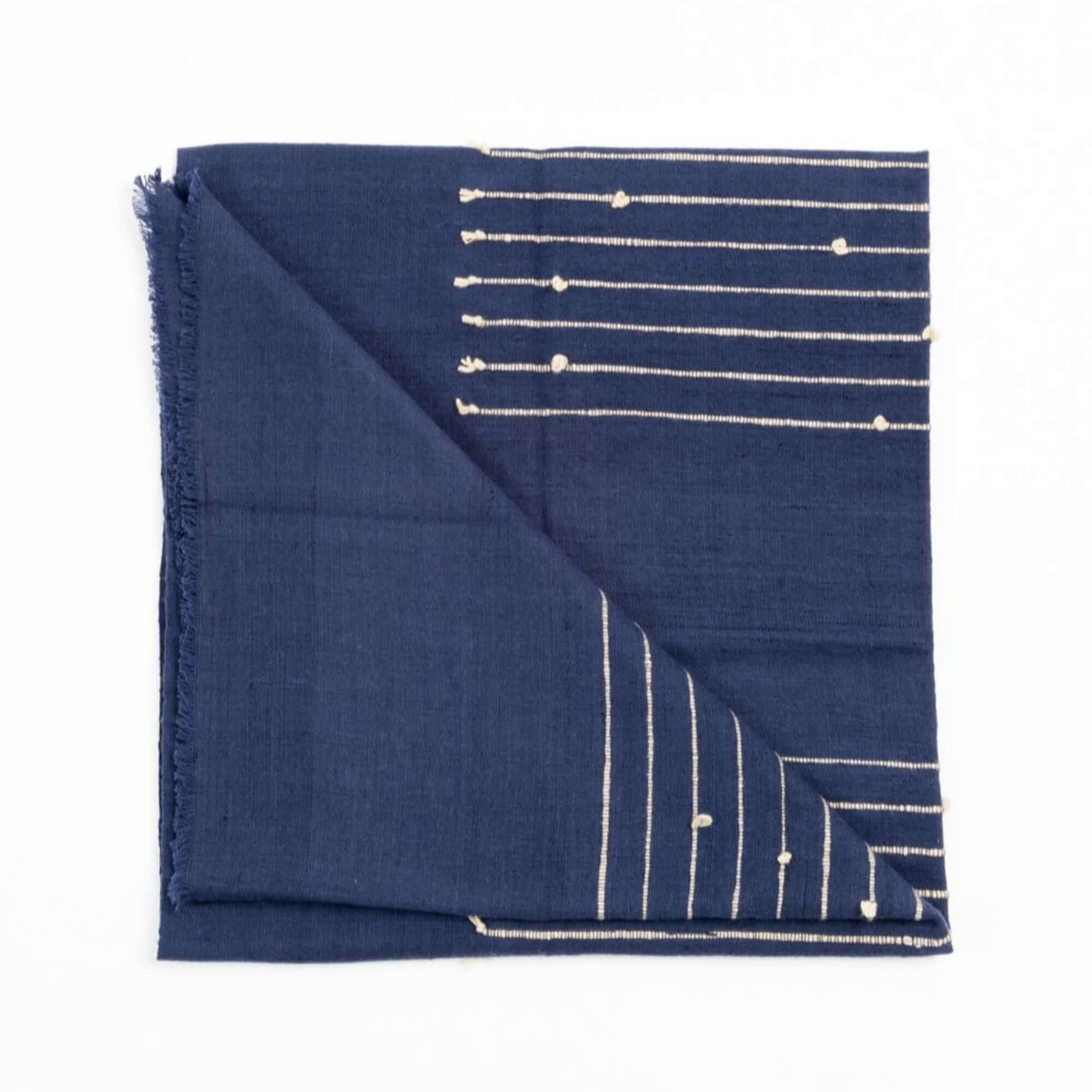 Rosewood Indigo Hand Knotted Stripes Handloom Merino Throw