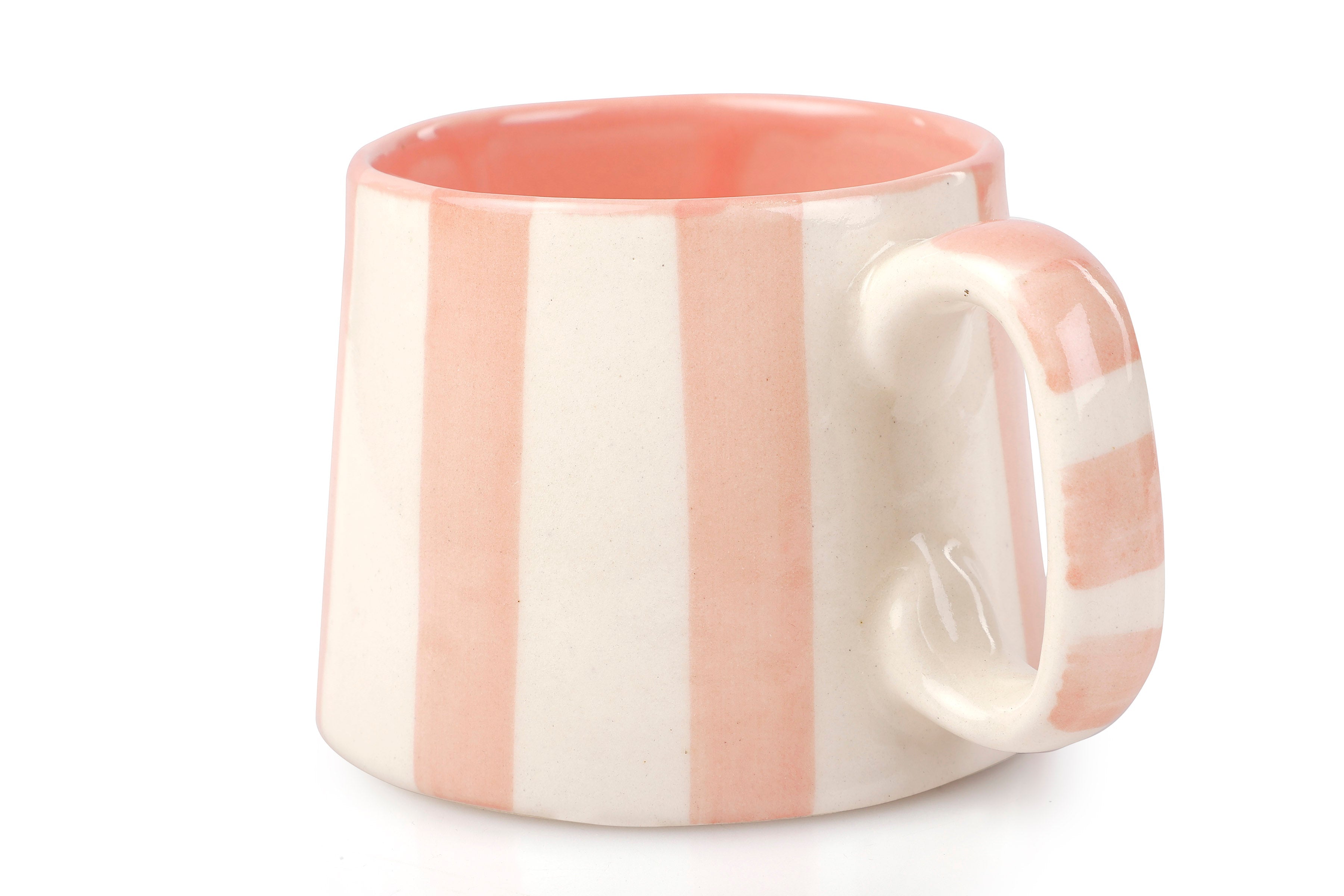 Ceramic Pink Stripe Mug, S/2