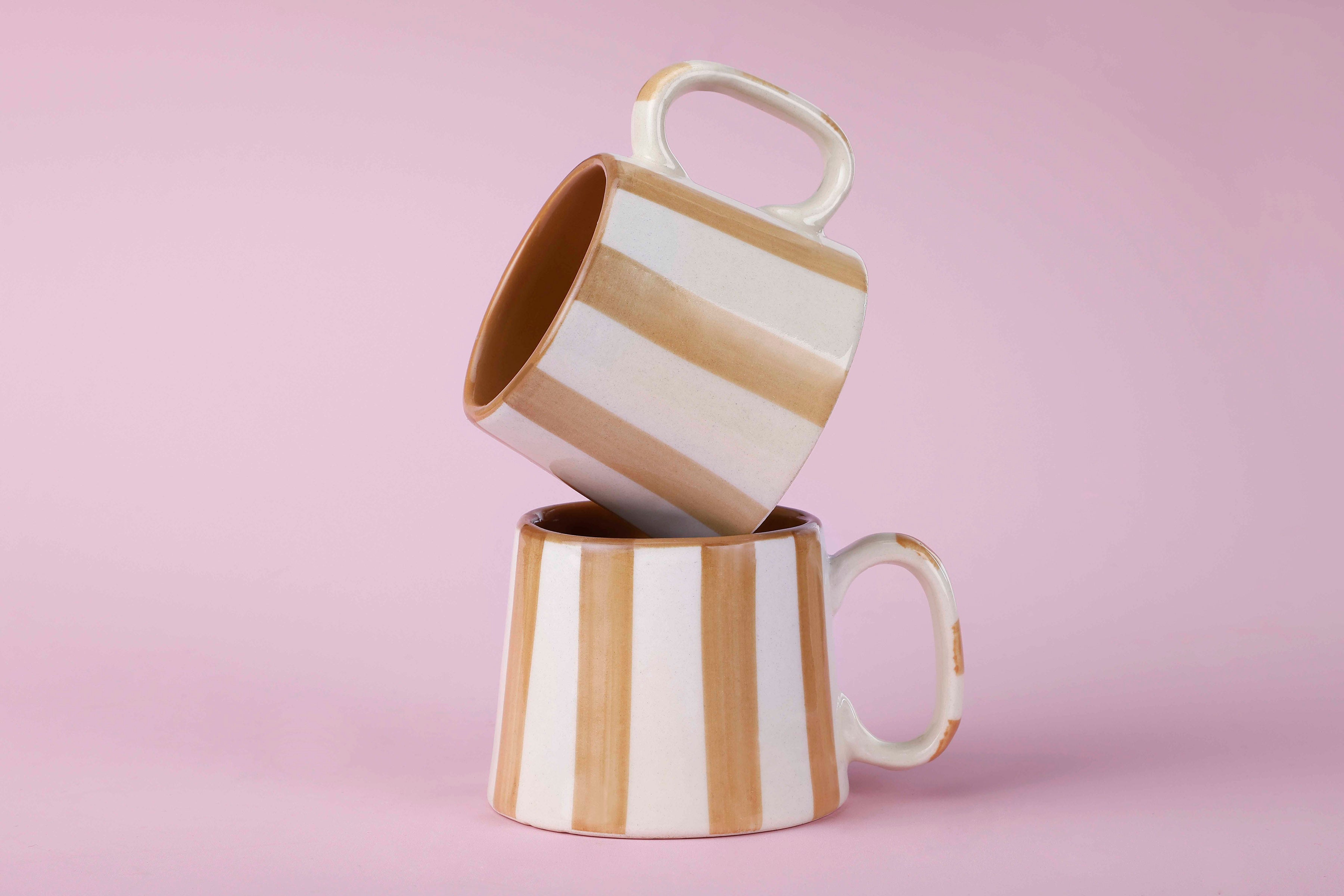Ceramic Brown Stripe  Mug, S/2