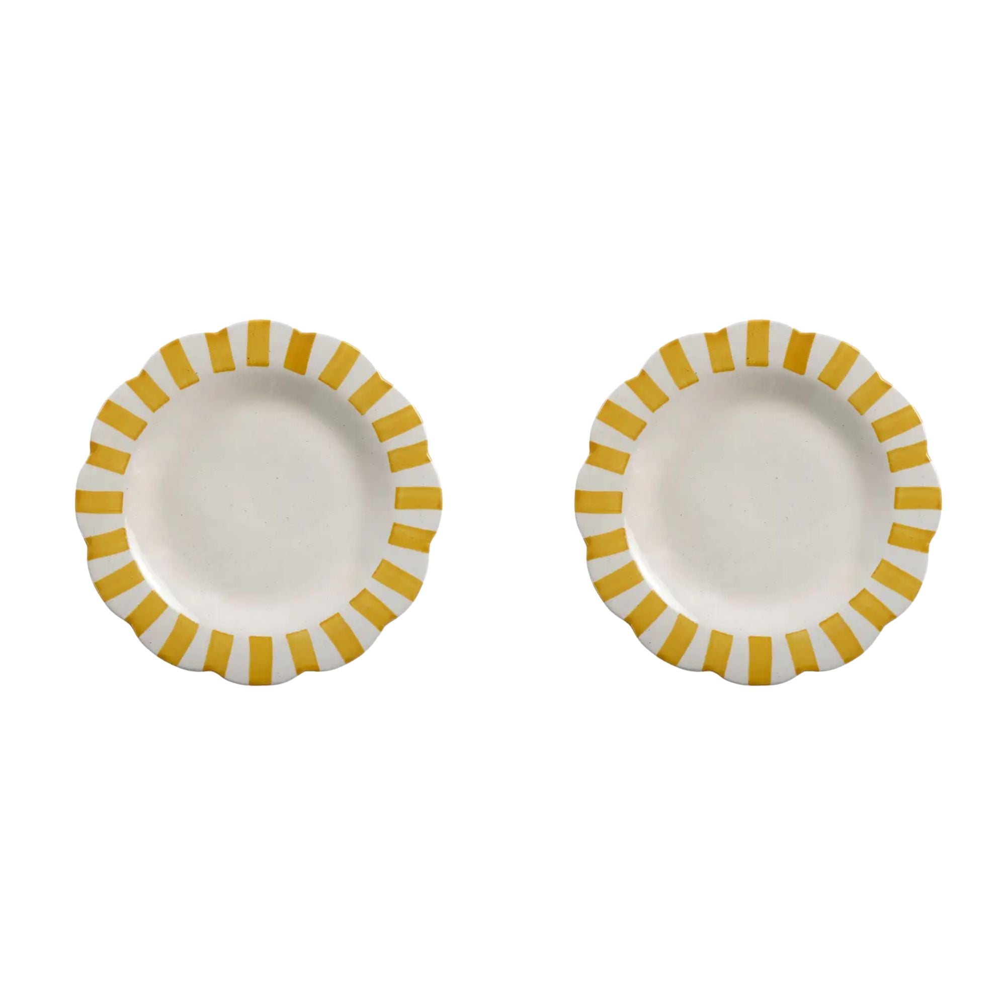 Ceramic Stripe Dinner Plate, Yellow - 10 x 10 x 1.25 Inches ( Set of 2 )