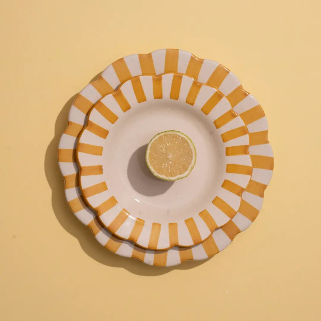Ceramic Stripe Salad Plate, Yellow S/2