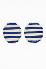 Ceramic Blue Stripe Plate, S/2