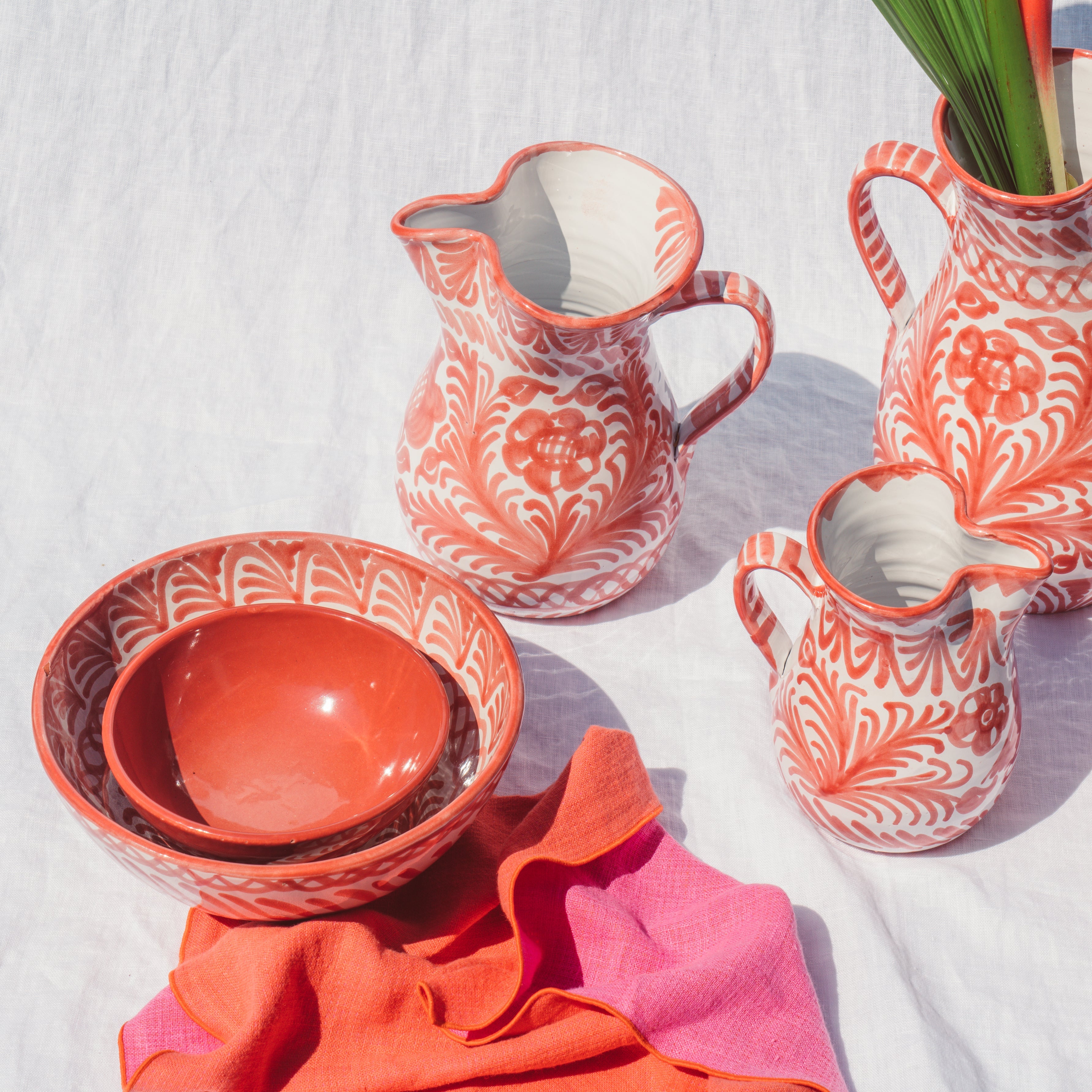 Hand Painted Medium Pitcher, Coral