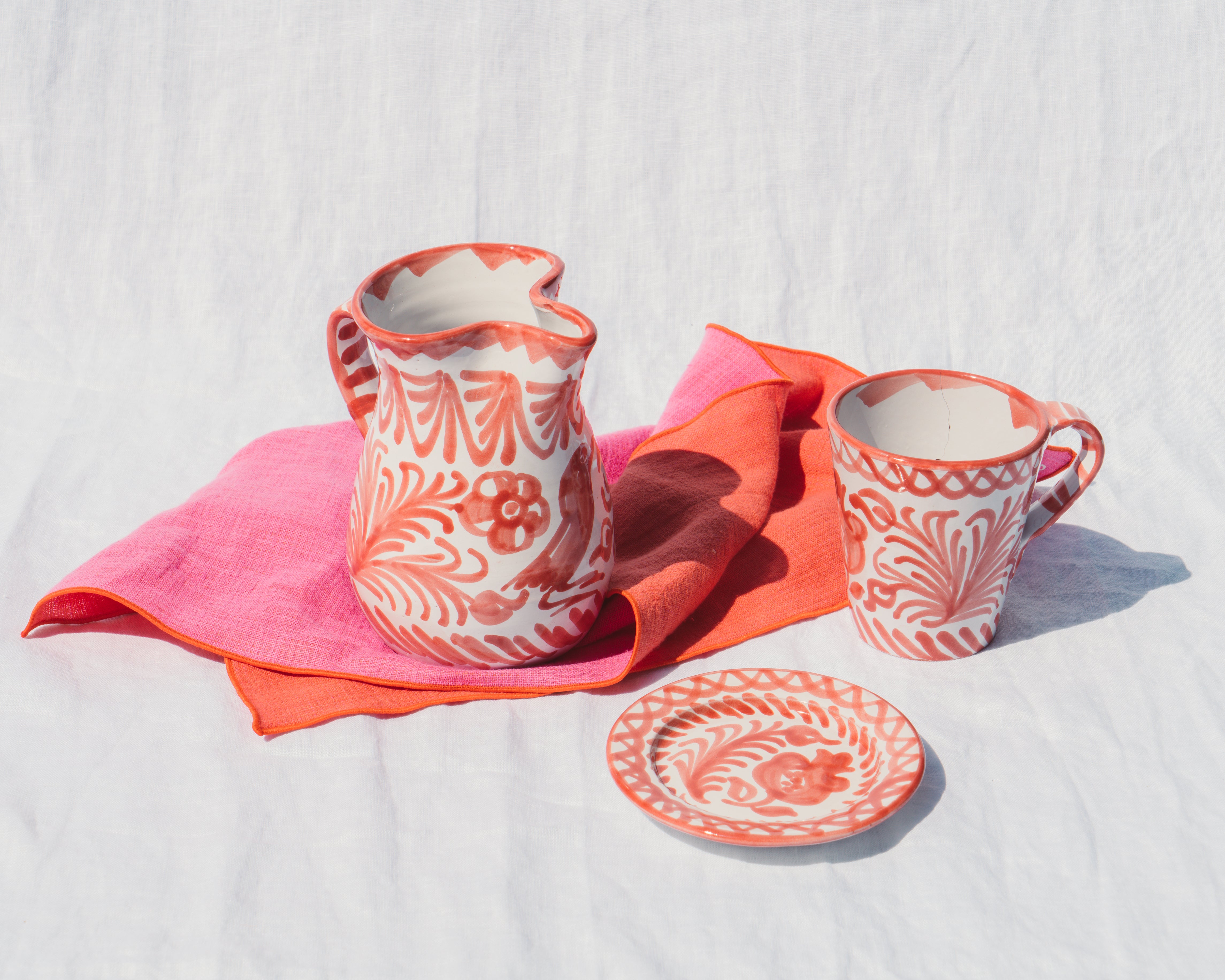 Hand Painted Small Pitcher, Coral